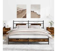 LoogCape Lit en métal chêne fumé 183 x 213 cm, cadre en acier avec sommier à lattes, tête de lit, coffre de lit, meuble de chambre à coucher, lit plateforme pour un sommeil réparateur