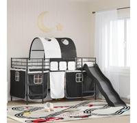 LoogCape Lit loft pour enfant, avec toboggan, rideaux, arc, noir, 100 x 201 cm, cadre en acier, respirant, durable, design moderne pour chambre d'enfant
