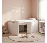 LoogCape Lit mezzanine avec bureau pour enfants, blanc, 80 x 160 cm, sommier à lattes, design robuste, ameublement moderne pour chambre à coucher, salle d'étude, bureau à domicile, durable et facile à