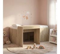 LoogCape Lit mezzanine avec bureau pour enfants en chêne Sonoma 80 x 160 cm Cadre de lit solide en bois avec espace de travail intégré, idéal pour les enfants et les adolescents, design moderne