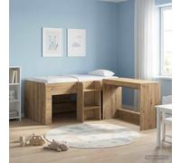 LoogCape Lit mezzanine pour enfant en chêne Artisan - 80 x 160 cm - Solide - Avec échelle - Espace de rangement - Design moderne - Convient pour les enfants et les adolescents - Protection incluse