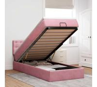 LoogCape Lit ottoman avec matelas, 80 x 200 cm, en velours rose, éclairage LED, ressorts ensachés, espace de rangement, meubles de chambre à coucher