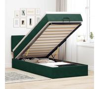 LoogCape Lit ottoman avec matelas, 80 x 200 cm, en velours vert foncé, espace de rangement, éclairage LED, matelas à ressorts ensachés, meubles de chambre à coucher