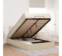 LoogCape Lit ottoman avec matelas, crème, 120 x 190 cm, housse en tissu, ressorts ensachés, espace de rangement, meubles de chambre à coucher, mécanisme de levage hydraulique, surmatelas inclus