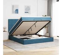 LoogCape Lit ottoman avec matelas et LED, bleu foncé, 180 x 200 cm, housse en velours, espace de rangement, ressorts ensachés, meubles de chambre à coucher