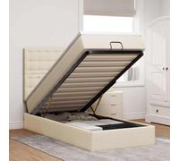 LoogCape Lit ottoman avec matelas et LED, crème, 90 x 200 cm, housse en tissu, espace de rangement hydraulique, matelas à ressorts ensachés, meubles de chambre à coucher