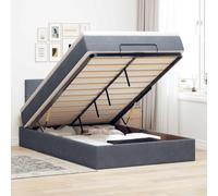 LoogCape Lit ottoman avec matelas et LED, gris foncé, 120 x 200 cm, en velours, espace de rangement hydraulique, surmatelas confortable