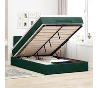 LoogCape Lit pouf avec matelas et LED, vert foncé, 120 x 190 cm, velours, espace de stockage, ressorts ensachés, meubles de chambre à coucher, lit