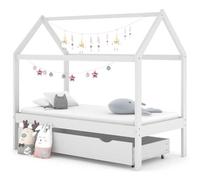 LoogCape Lit pour enfant avec tiroir en bois massif de pin blanc 80 x 160 cm avec espace de rangement et sommier à lattes, lit en bois pour tout-petits, convient pour la chambre à coucher, avec design