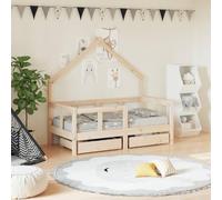 LoogCape Lit pour enfant avec tiroirs 70 x 140 cm en pin massif rustique pour tout-petits avec espace de rangement, entrée basse, convient aux enfants entre 18 mois et 4 ans
