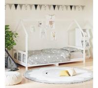 LoogCape Lit pour enfant blanc 90 x 190 cm en bois massif de pin avec sommier à lattes, aspect rustique, pour les tout-petits à partir de 4 ans, avec cadre pour rideaux de lit, matériau naturel