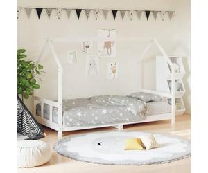 LoogCape Lit pour enfant blanc 90 x 190 cm en bois massif de pin avec sommier à lattes, aspect rustique, pour les tout-petits à partir de 4 ans, avec cadre pour rideaux de lit, matériau naturel