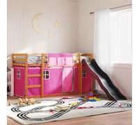 LoogCape Lit superposé, avec toboggan et rideaux, rose, 90 x 200 cm, en pin massif, avec protection anti-chute, lit de jeu pour chambre d'enfant