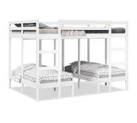 LoogCape Lit superposé triple blanc, 140 x 200/70 x 140 cm, en pin massif, design peu encombrant, avec sommier à lattes, pour chambre d'enfant, chambre d'amis