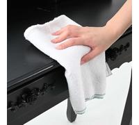 LoogCape Lot de 10 chiffons de nettoyage blancs avec rayures vertes - 50 x 60 cm - Nettoyant polyvalent durable pour la maison, la cuisine, la salle de bain, les surfaces de nettoyage absorbantes pour