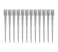 LoogCape Lot de 12 piquets de terre argentés 9 x 9 x 90 cm en acier galvanisé pour clôture de jardin, poteau, brise-vue, pergola, abri de voiture, séchoir à linge, parasol, fixation stable, durable