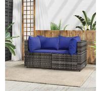 LoogCape Lot de 2 canapés d'angle de jardin avec coussins, gris en rotin synthétique, canapé d'extérieur modulaire, meubles de terrasse résistants aux intempéries, avec cadre en acier, bleu foncé