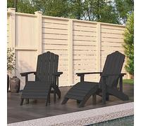LoogCape Lot de 2 chaises Adirondack en PEHD Anthracite avec Repose-Pieds, fauteuils de Jardin résistants aux intempéries, Parfaits pour terrasse, Patio ou Veranda, faciles à Entretenir