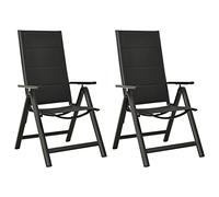 LoogCape Lot de 2 chaises de jardin pliantes, noires, en aluminium et textilène, réglables en 7 positions, avec rembourrage, idéales comme chaise de balcon, chaise de terrasse, chaise de camping ou