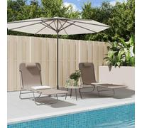 LoogCape Lot de 2 chaises longues pliantes marron en textilène et acier, dossier réglable, rembourré, peu encombrant, pliables pour jardin, balcon, terrasse et piscine