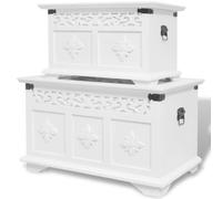 LoogCape Lot de 2 coffres de rangement blancs en MDF et pin avec poignées, boîtes de rangement polyvalentes pour chambre à coucher, salon, chambre d'enfant, couloir, design ancien, peu encombrant