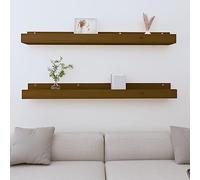 LoogCape Lot de 2 étagères murales flottantes en pin massif Marron miel 110 x 12 x 9 cm Pour chambre à coucher, salle de bain, cuisine, maison, bureau
