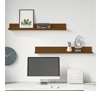 LoogCape Lot de 2 étagères murales, marron miel, 80 x 11 x 9 cm, en pin massif, aspect rustique, étagère de salle de bain, organisateur mural pour livres et décoration