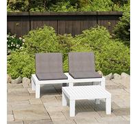 LoogCape Lot de 2 meubles de jardin avec coussins, en plastique blanc, pour terrasse et balcon, résistant aux intempéries, pour des heures de détente en plein air