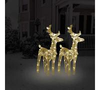 LoogCape Lot de 2 rennes LED blanc chaud 80 LED en acrylique résistant aux intempéries Décoration de Noël pour jardin, balcon, terrasse avec 8 effets de lumière et rallonge de 5 m