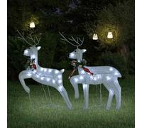 LoogCape Lot de 2 rennes LED blanches, 40 LED, éclairage de Noël, résistant aux intempéries, pour intérieur et extérieur, avec 8 effets d'éclairage, USB, alimenté par piles, décoration pour jardin