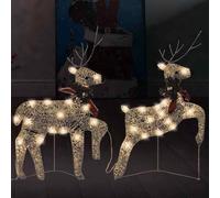 LoogCape Lot de 2 rennes LED dorées avec 40 LED - Éclairage de Noël résistant aux intempéries pour l'intérieur et l'extérieur avec 8 effets de lumière - USB - 42 x 14,5 x 62/64 cm - Blanc chaud