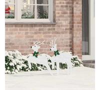 LoogCape Lot de 2 rennes LED en tissu blanc froid - Décoration de Noël - Style art déco - Intérieur et extérieur - Durable - Fonctionnement USB - Atmosphère festive