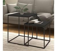 LoogCape Lot de 2 tables basses en bois et fer - 40 x 48 cm - Noir - Table d'appoint pratique pour couloir - Construction robuste