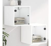 LoogCape Lot de 2 tables de chevet avec portes en verre - 35 x 37 x 35 cm - En bois - Montage mural - Espace de rangement stable pour chambre à coucher - Blanc