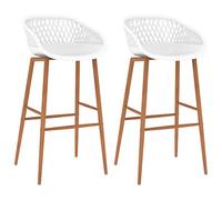 LoogCape Lot de 2 tabourets de bar blancs avec dossier bas aspect maille, siège en polypropylène, structure en métal, aspect bois, hauteur d'assise 74,5 cm, pour comptoir, cuisine, salle à manger