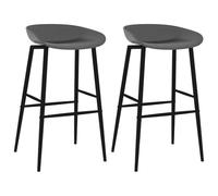 LoogCape Lot de 2 tabourets de bar gris, siège en polypropylène avec dossier bas, structure en métal, hauteur d'assise 74,5 cm, tabouret de comptoir pour cuisine, salle à manger et bar, jusqu'à 110 kg