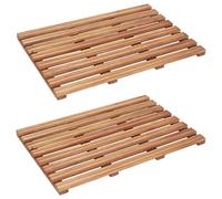 LoogCape Lot de 2 tapis de bain en bois d'acacia massif - 56 x 37 cm - Imperméables - Antidérapant - Durable - Charme naturel - Pour salle de bain et sauna