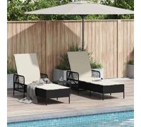 LoogCape Lot de 3 chaises longues en polyrotin, noir, blanc crème, 55 x 200 x 92 cm, dossier réglable, résistant aux intempéries, pour jardin, terrasse, piscine, extérieur