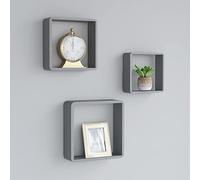 LoogCape Lot de 3 étagères cubiques flottantes en MDF gris pour chambre à coucher, salon, bureau, capacité de charge de 5 kg, design moderne, idéales pour la décoration et les livres