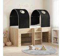 LoogCape Lot de 3 lits avec tunnel Sonoma noir - En bois - Moderne - Lit double simple - Lit mezzanine pour enfants et adolescents