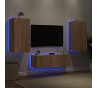 LoogCape Lot de 3 meubles TV en chêne Sonoma, 100 x 35 x 31 cm et 2 x 40,5 x 35 x 80 cm, avec éclairage LED RVB, montage mural, pour salon, design moderne