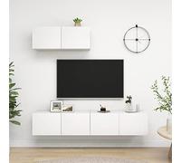 LoogCape Lot de 3 meubles TV universels en bois blanc 80 x 30 x 30 cm Montage mural pour salon, chambre à coucher, rangement multimédia
