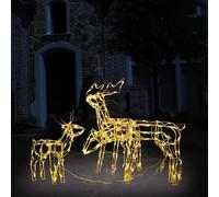 LoogCape Lot de 3 rennes à LED - 229 LED - Étanche - Pour jardin, balcon, intérieur - Alimentation USB - Blanc chaud - Éclairage décoratif pour une ambiance festive