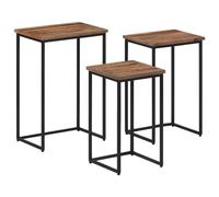 LoogCape Lot de 3 tables gigognes en bois massif teck gris noir, cadre en métal, 45 x 30 x 65 cm, tables d'appoint pour salon, style industriel, peu encombrantes