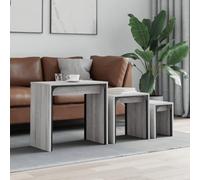 LoogCape Lot de 3 tables gigognes en bois Sonoma gris - Design industriel - Ensemble de table basse peu encombrante pour salon, chambre à coucher, bureau, stable, polyvalent