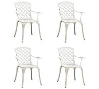 LoogCape Lot de 4 chaises de Jardin en Aluminium coulé Blanc pour extérieur terrasse Patio Balcon mobilier résistant aux intempéries et à la Rouille, idéal pour Repas, détente ou Lecture