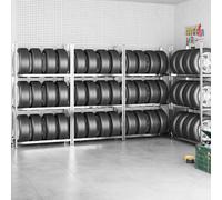 LoogCape Lot de 4 étagères à pneus à 3 étages - Argenté - 110 x 40 x 200 cm - En acier galvanisé - Système de rangement modulaire - Convient pour garage, atelier, cave et utilisation commerciale
