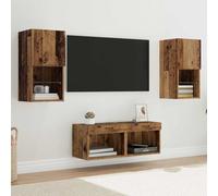 LoogCape Lot de 4 étagères murales en bois recyclé - 30,5 x 30 x 60 cm - En bois - Avec éclairage LED - Pour salon, design moderne - Support TV universel