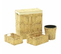 LoogCape Lot de 4 paniers pour salle de bain en jacinthe d'eau avec panier à linge, paniers rectangulaires et poubelle pour salle de bain ordre et décoration