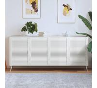 LoogCape Lot de 4 portes d'armoire design à lamelles blanches 69 x 49,4 cm en bois massif pour meubles, rénovation, cuisine, salle de bain, chambre à coucher, penderie